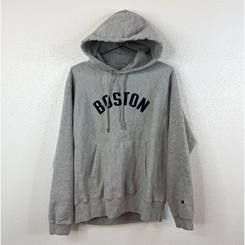 Champion Reverse Weave Gray Boston Graphic Fleece Pullover Hoodie Men's M